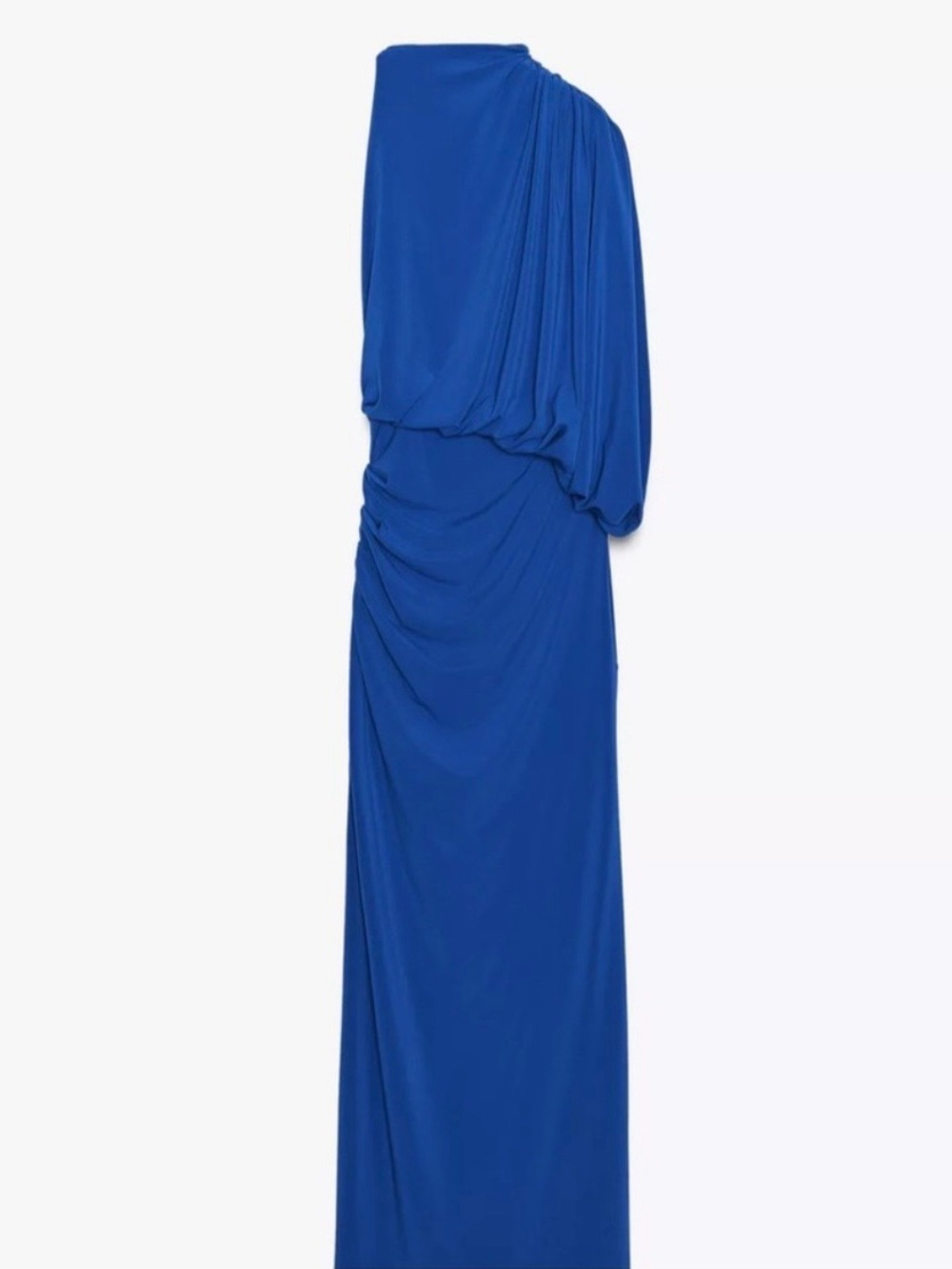 Zara One-Shoulder Draped Evening Gown in Cobalt Blue